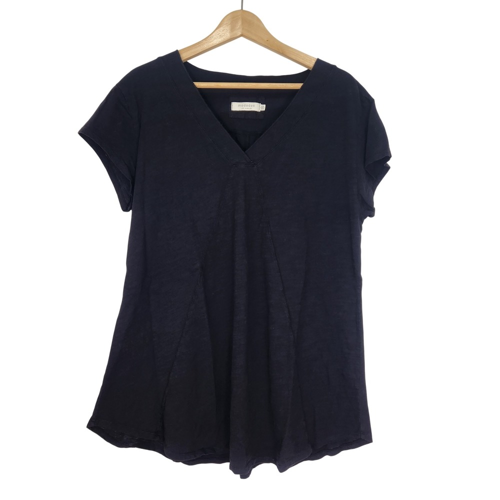 Mododoc Womens XXL Black 100% Cotton V-Neck Short Sleeve Top 477-87703SD